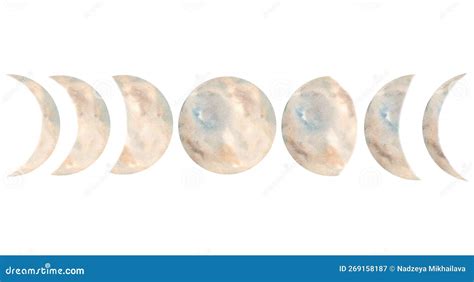 Watercolor Moon Phases Hand Painted Various Phases Isolated On White
