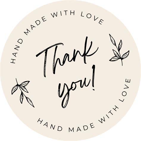 Beige Minimalist Thank You Hand Made With Love Round Sticker Thank You
