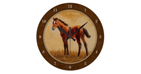 Bay Quarter Horse Foal Large Clock