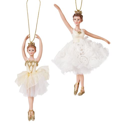 Goldwhite Porcelain Ballerina Ornament Set Of 2 Ballerina