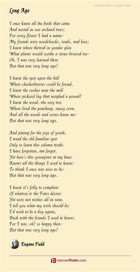 Long Ago Poem By Eugene Field