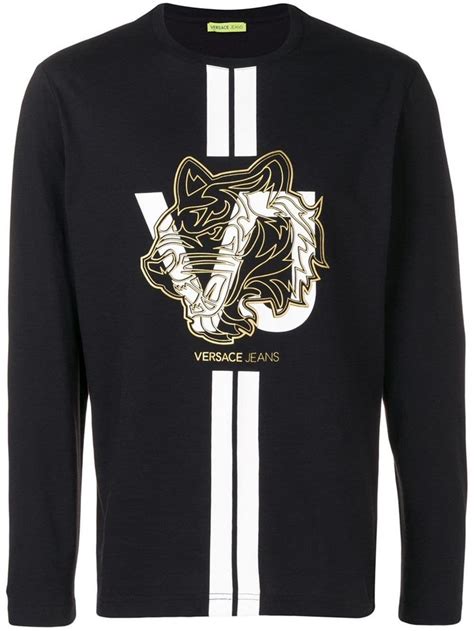 Versace Jeans Tiger Print Sweatshirt In Black Modesens