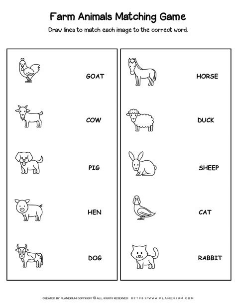 Farm Animals Matching Word To Picture Planerium