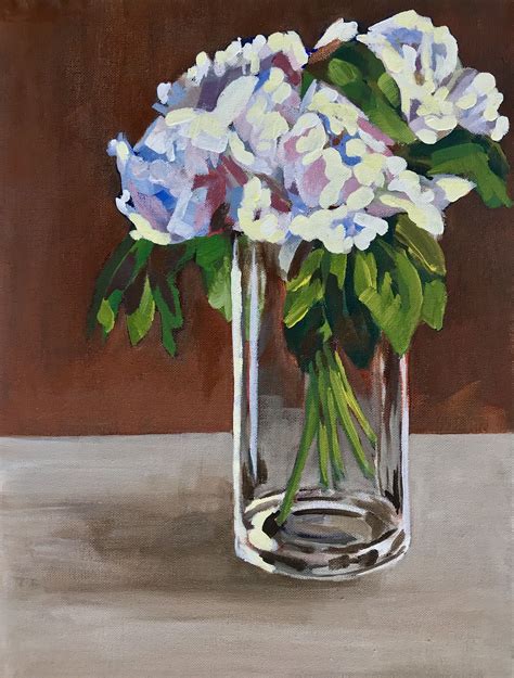 White Peonies In Tall Vase By Deborah Green Painted Glass Vases Tall
