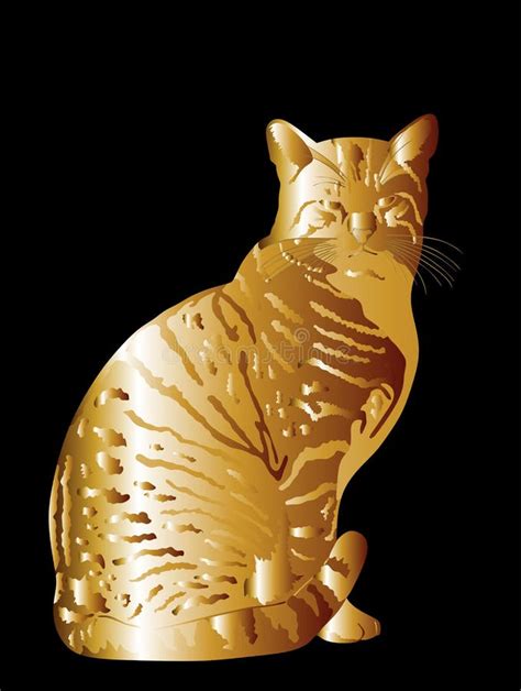 Gold Cat Sitting Vector Illustration Isolated On Black Background Stock