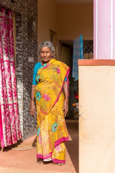 Puttaparthi Andhra Pradesh India July 9 2017 An Elderly Indian Woman In A Sari Copy Space