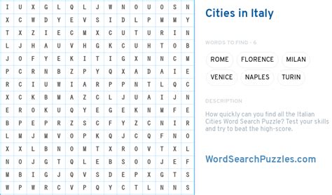 Cities In Italy Word Search Puzzle Wordsearchpuzzles Com