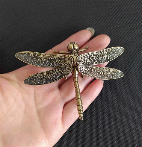 Antique Brass Hand Carved Dragonfly Statue Wings Are Etsy Sweden