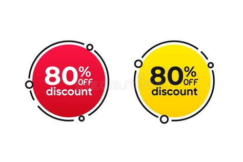80 Percentage Circle Discount Tag Icons Collection Set Of Red And