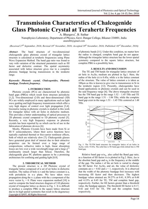 Pdf Transmission Characterstics Of Chalcogenide Glass Photonic