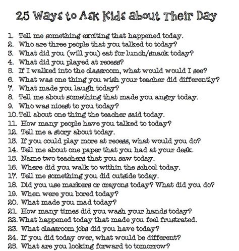 25 Ways To Ask Kids About Their Day Slp Parentteacher Information