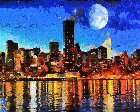 New York City At Night Art By Anthony J Caruso Cityscape Art
