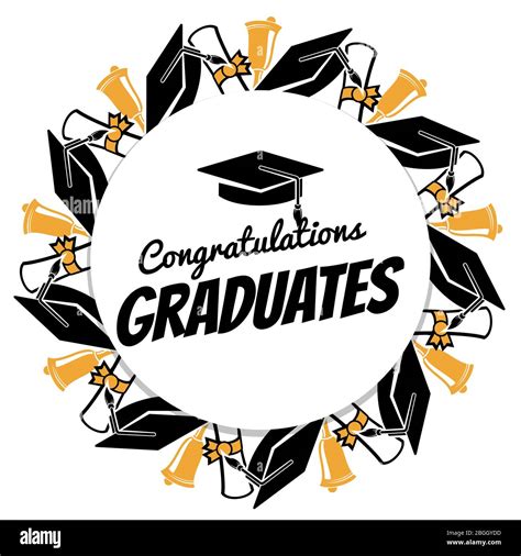 Congrats Graduates Round Banner With Students Accessorises Graduation
