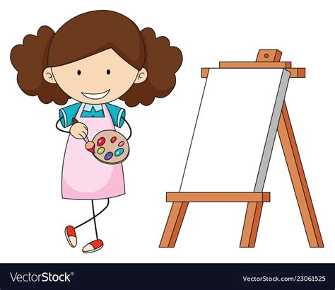 Doodle Artist Girl Painting Royalty Free Vector Image