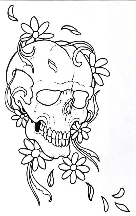 Tattoo Flower Outline Flower Outline Drawing Skull Coloring Pages