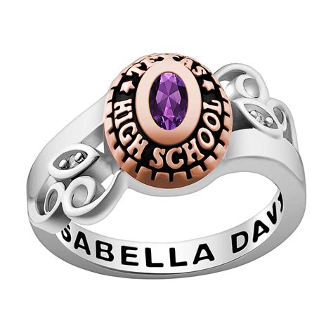 Ladies Silver Celebrium And Rose Gold Swirl Birthstone Class Ring