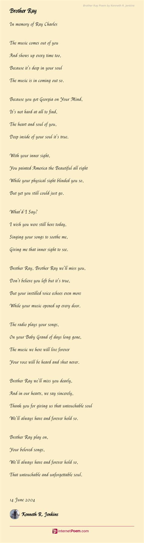 Brother Ray Poem By Kenneth R Jenkins