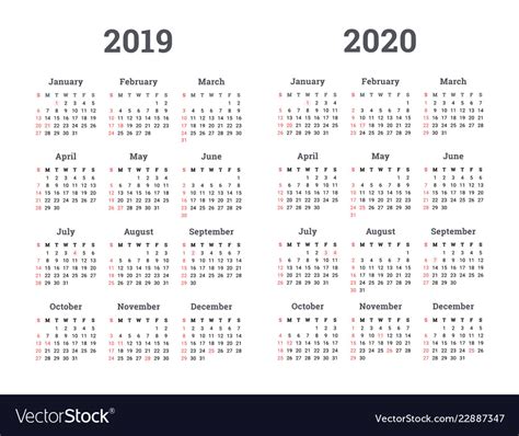 2019 And 2020 Yearly Calendar Printable Printable Word Searches