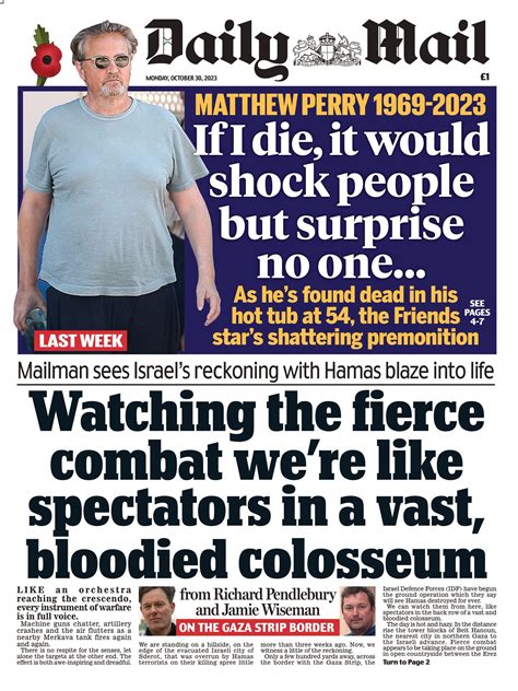 daily mail front page 30th of october 2023 tomorrow s papers today