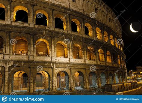 The Colosseum At Moon Night Rome Stock Photo Image Of Italian