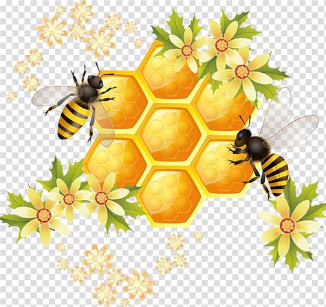 Honeycomb Surrounded By Bees Illustration Honey Bee Honeycomb