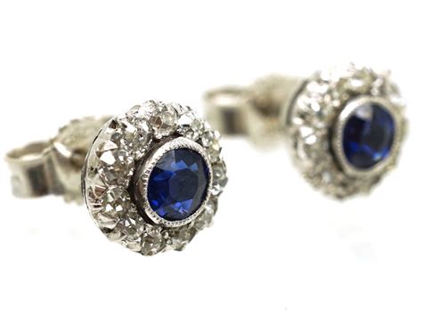 Art Deco Platinum Sapphire Diamond Cluster Earrings K The