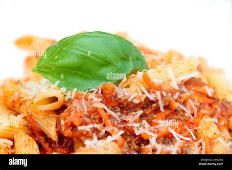 Pasta Plate In A Restaurant Penne With Tomato Sauce Minced Meat