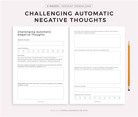 Challenge Automatic Negative Thoughts Cbt Worksheets Mental Etsy Australia