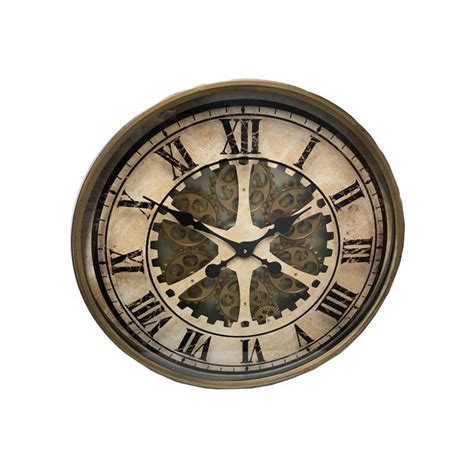 Distressed Look Round Wall Clock With Moving Gears Clock Wall Clock