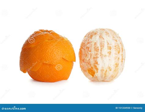 Tasty Peeled Orange With Skin On White Background Stock Photo Image