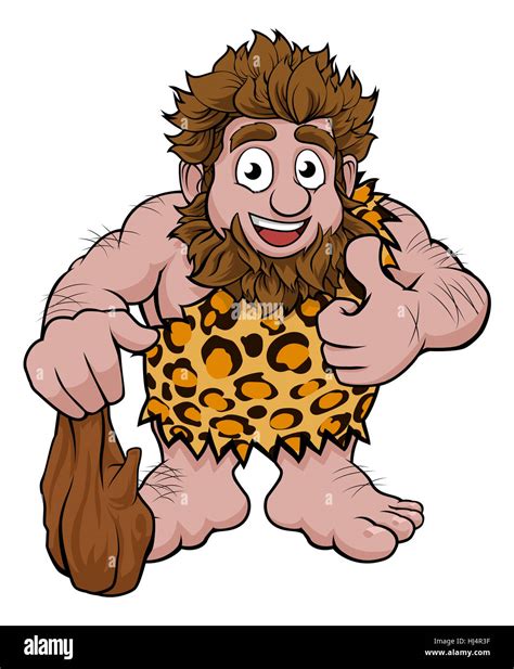 A Cute Caveman Cartoon Character In An Animal Skin Giving A Thumbs Up