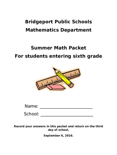 Summer Math Packet For Students Entering Sixth Grade Doc Template