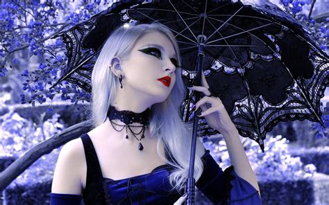 Download Goth Girl With Umbrella Wallpaper