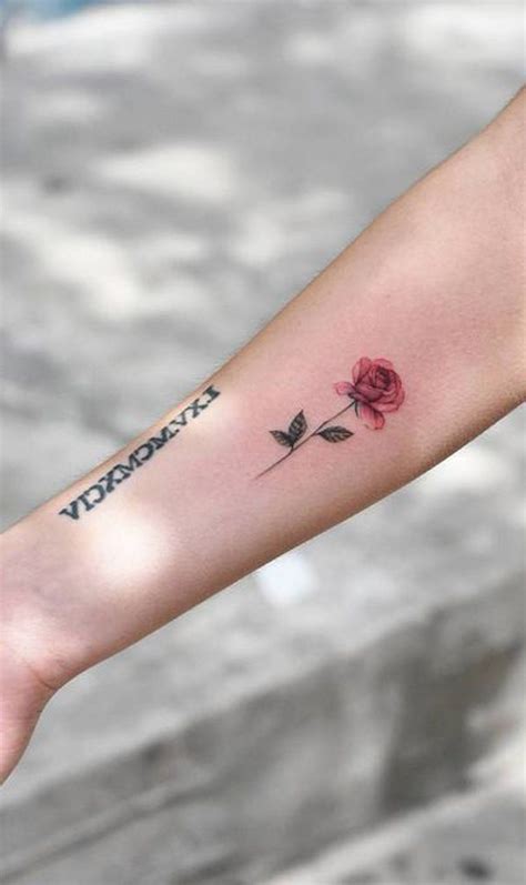 Cute Watercolor Small Rose Forearm Tattoo Ideas For Women