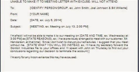 Business letters for declining attendance.you write a letter to organization office,or firm where we doing job,you write in detail way you will be unbale to attend the state that you will not attend the meeting. Cannot Attend Meeting Email