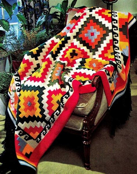 Crochet Pattern Vintage 70s Indian Afghan Pdf Pattern Modèles