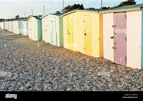 Traditional British Beach Huts At Uk Seaside Stock Photo Alamy