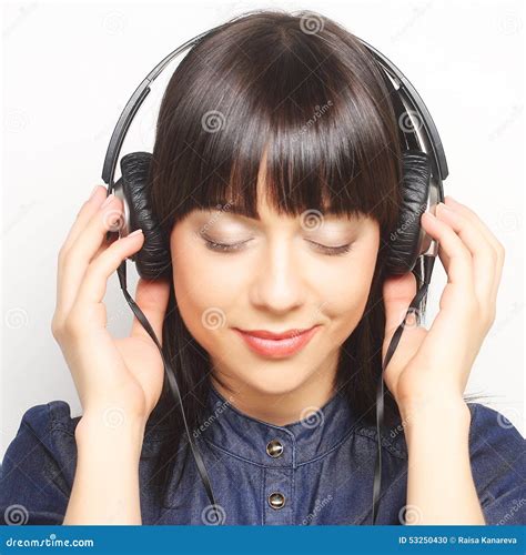 Woman With Headphones Listening To Music Stock Photo Image 53250430