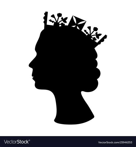 Black Silhouette Queen Elizabeth Wearing Vector Image
