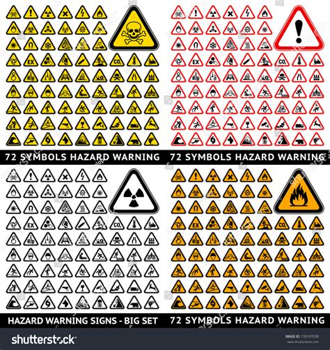 Set Triangular Warning Signs Hazard Symbols Vector St