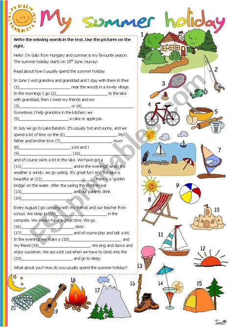My Summer Holidays English Esl Worksheets For Distance Learning And