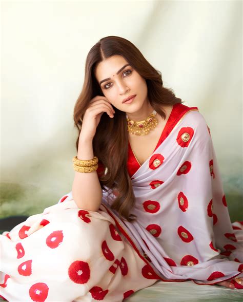 Kriti Sanon Looks Gorgeous In Floral Red White Saree