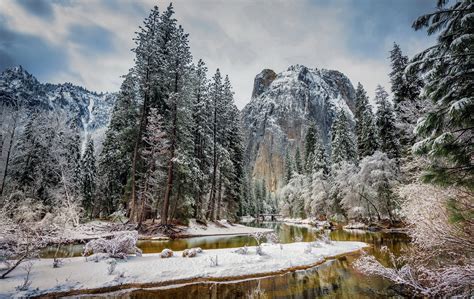 Usa Yosemite National Park Winter Mountains River Wallpaper 5200x3290