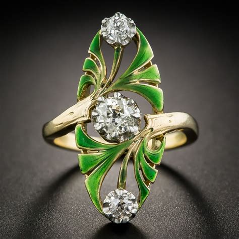 Art Nouveau Diamond And Enamel Ring Vintage Jewelry