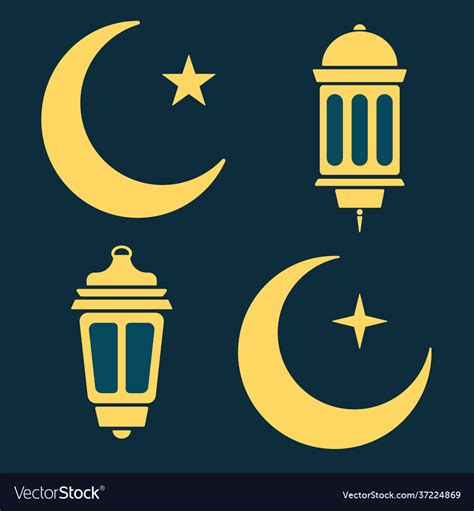 Ramadan Lantern Moon And Stars In Black And White Vector Image