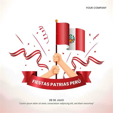 Fiestas Patrias Peru Or National Holiday Peru With Hands Holding A Flag And Confetti 25685515