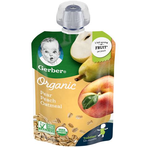 Gerber Organic Toddler Pear Peach Oatmeal Baby Food 35 Oz Pouch