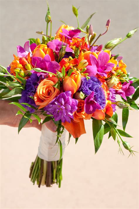 Bright Bridal Bouquet In Purple And Orange By Cactus Flower With