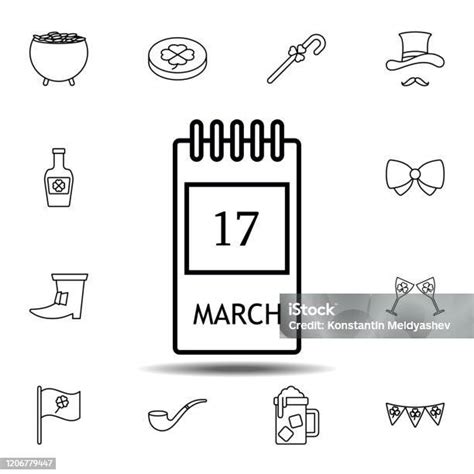 Ilustración De Calendario Icono Del 17 De Marzo Línea Delgada Simple