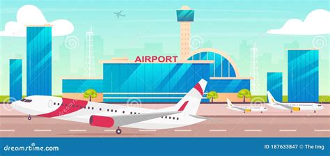 Airport Flat Color Vector Illustration Stock Vector Illustration Of